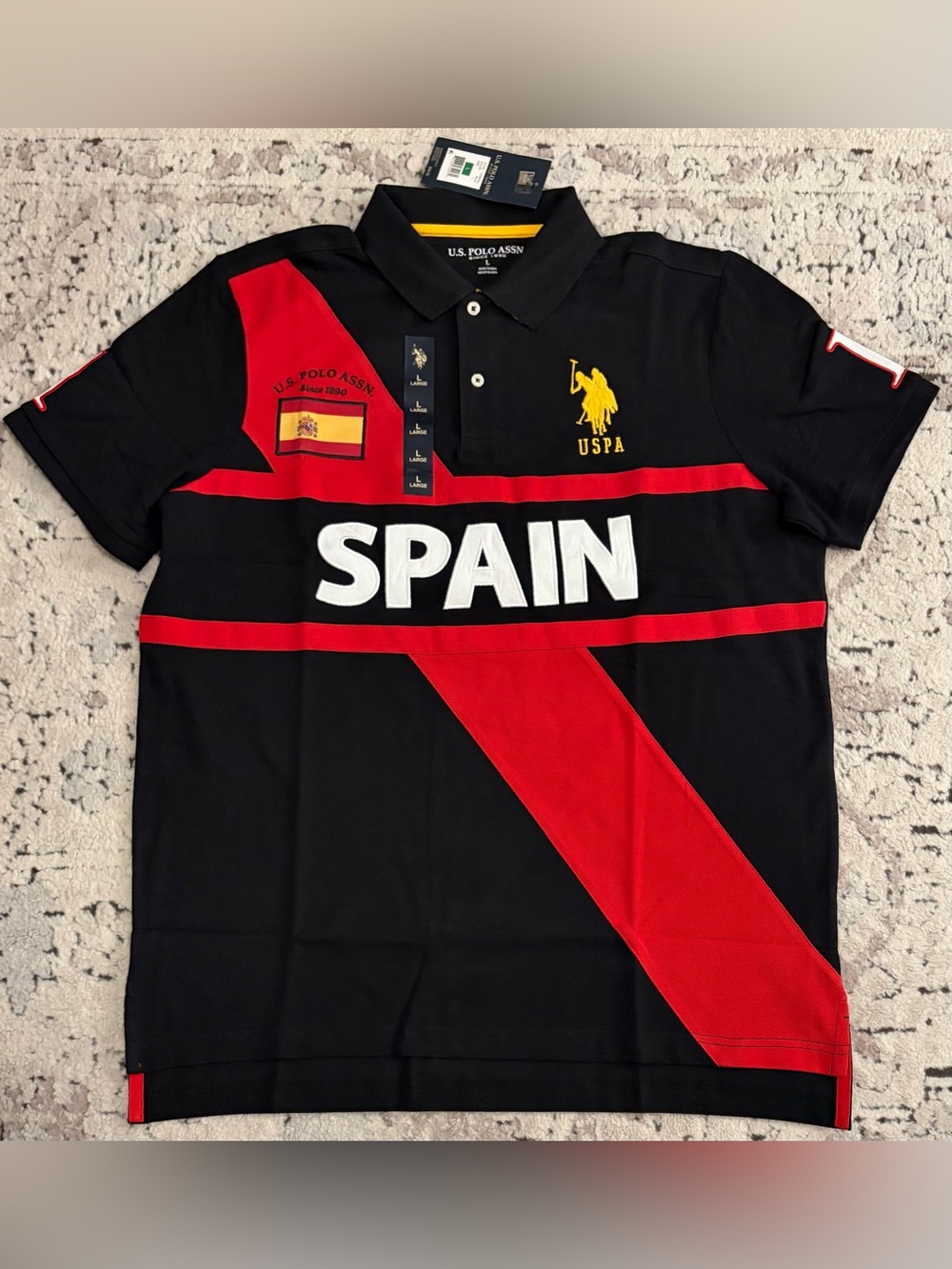US Polo Assn. Spain Color Block Black Red Polo Shirt 11D9833O Men’s Sz: Large